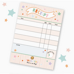 Cute Pretend Play Receipt Notepad with colorful stars and a smiley face design