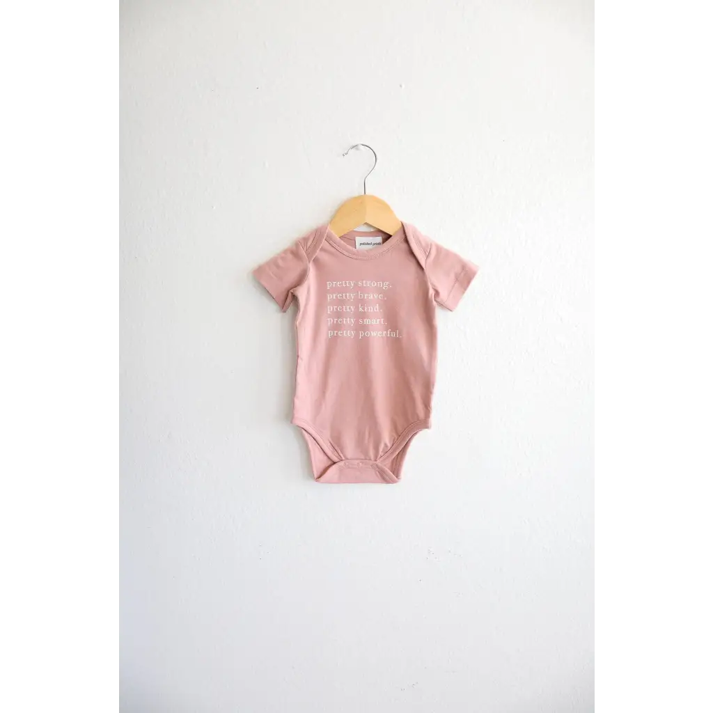 Pretty Brave Organic Cotton Pink Baby Onesie for empowered littles, fits 3mo closer