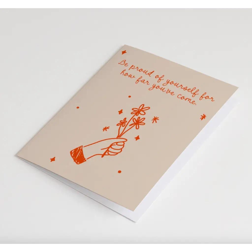 Charming blank inside card with hand-drawn flowers and orange illustration