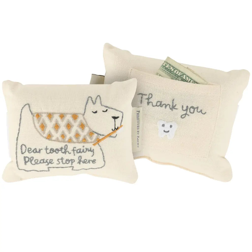 Cute Puppy Tooth Fairy Pillow with embroidered dog and pocket for fairy fun