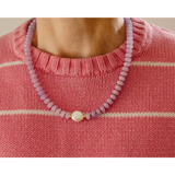 Delicate lavender beaded necklace with pearl, stylish womens dewdrop accessory