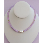 Delicate lavender beaded necklace with pearl, stylish womens dewdrop