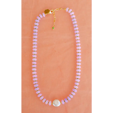 Delicate lavender beaded necklace with pearl, dew drop style for stylish womens clothes