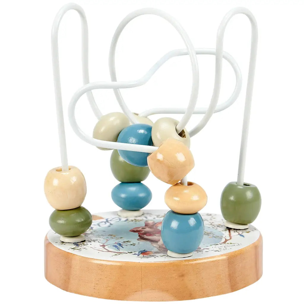 Wooden bead maze toy with colorful beads and white wire track, perfect for kids Rabbit Bead Maze