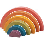 Colorful rainbow nesting puzzle with seven arch-shaped wooden stacking toys for kids