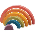 Colorful rainbow nesting puzzle with seven arch-shaped wooden stacking pieces for kids