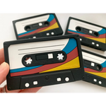 Retro cassette tape teether for baby’s teething relief with colorful stripes