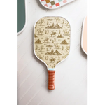 Pickle ball paddle with vintage toile design and leather grip for awesome gameplay