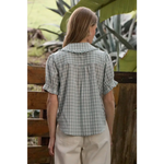 Soft ruffle collar gingham blouse in light green checks