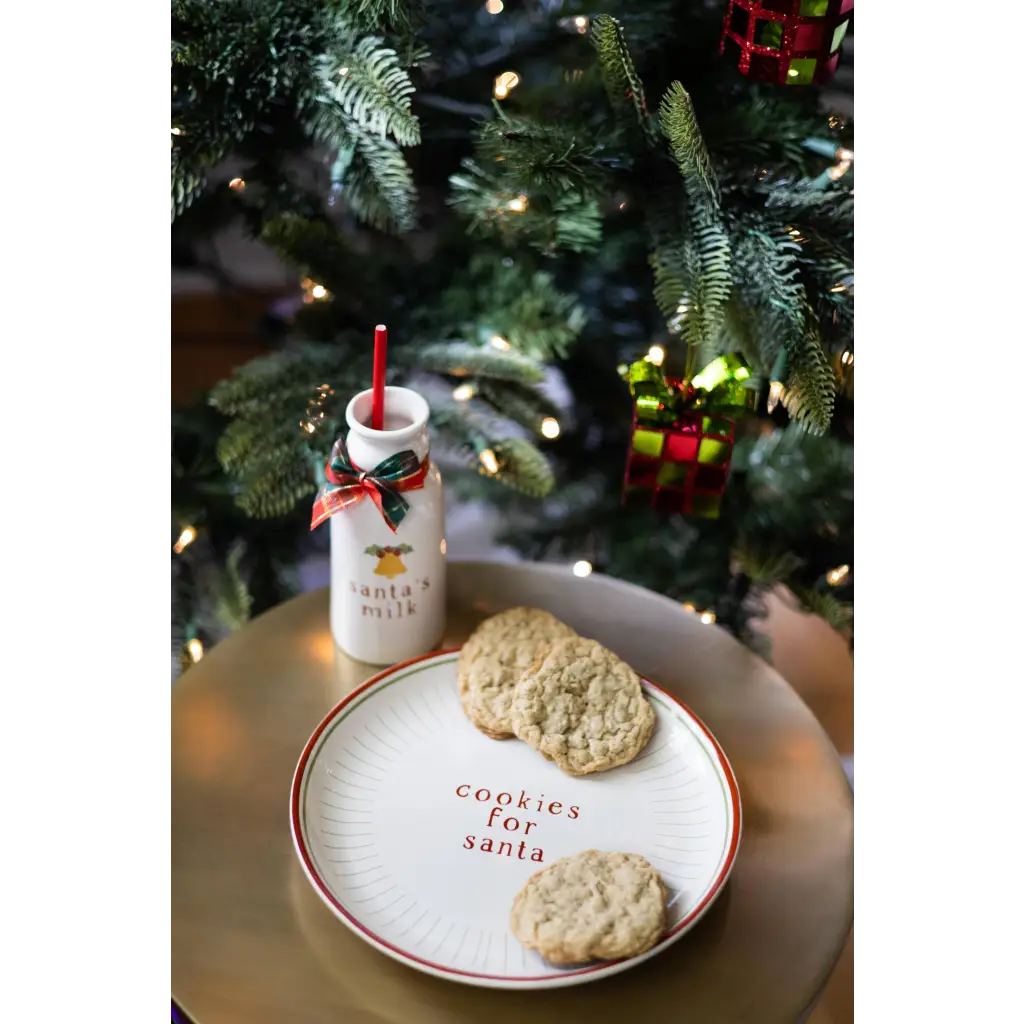 Santa Christmas cookie plate and milk jug set with polished prints