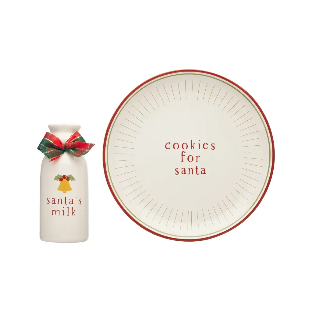 Santa’s festive cookie plate and milk jug set with polished prints