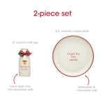 Santa Christmas cookie plate and milk jug set with festive designs