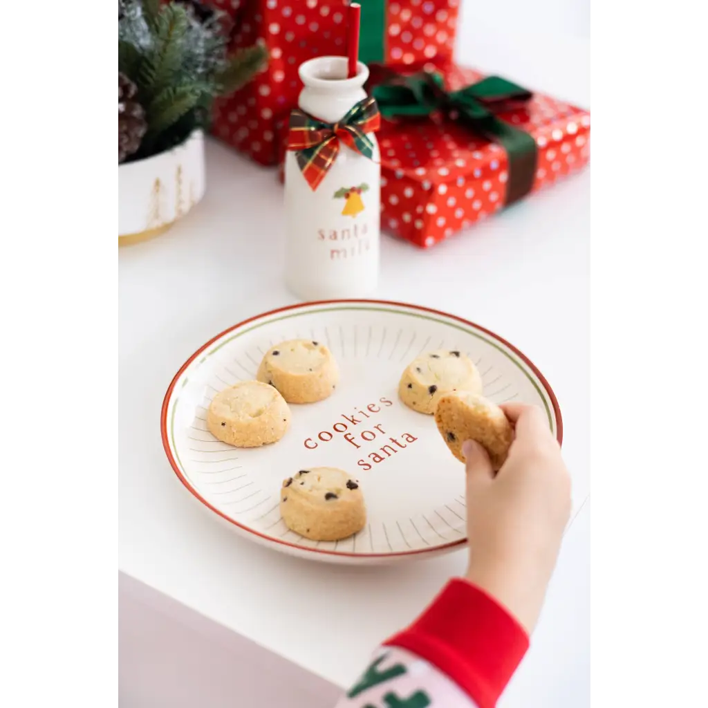 Festive Santa cookie plate and milk jug set with polished prints