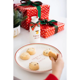 Red polka dot Santa cookie plate gift box with green ribbon