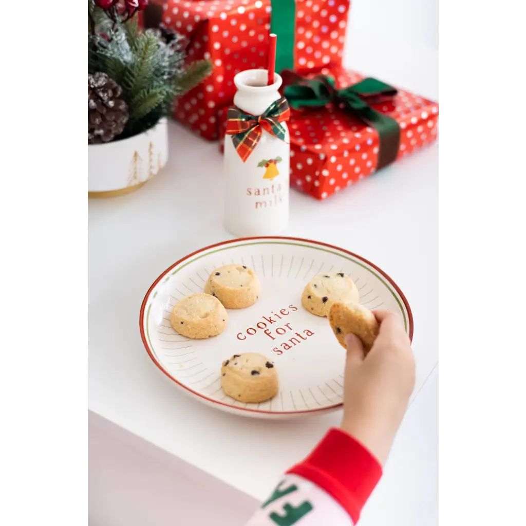 Santa Christmas cookie plate set with polka dot cookie jar