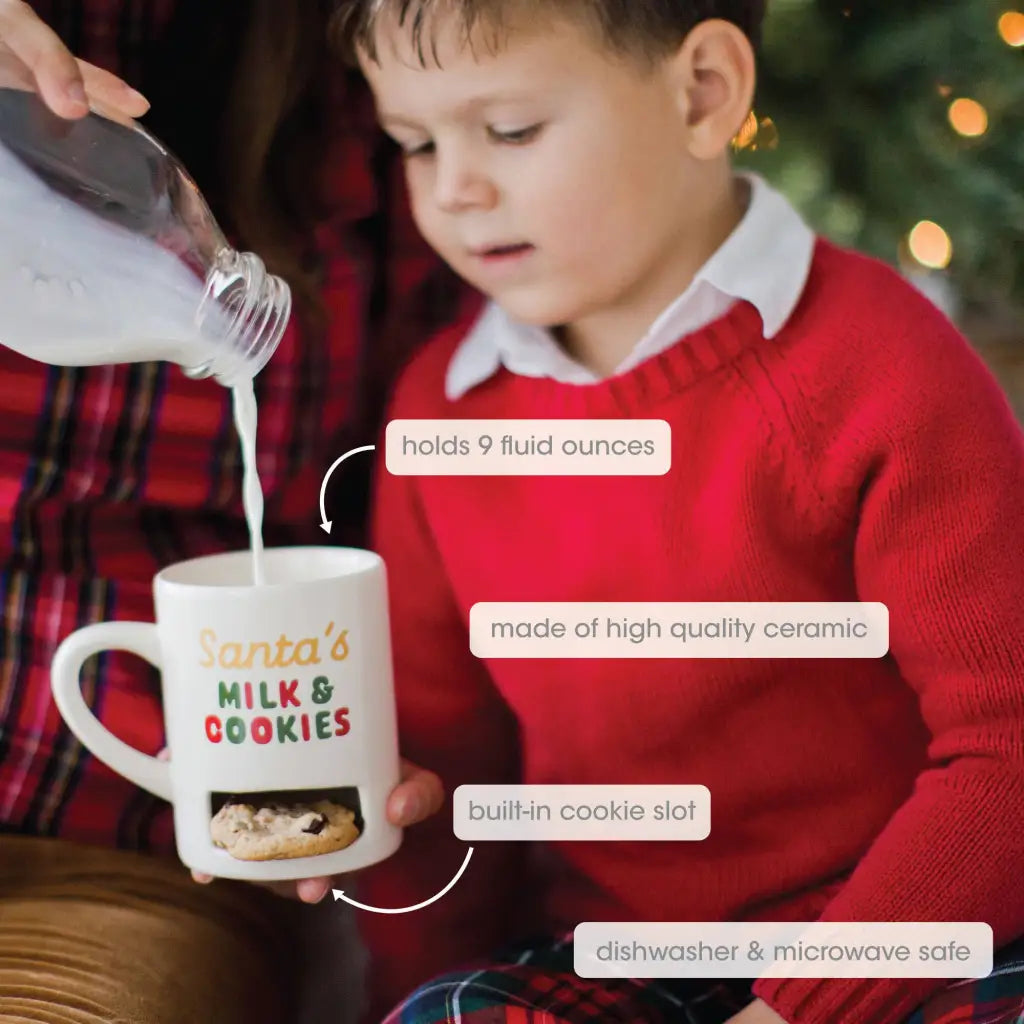 Santa’s Milk & Cookies mug with cookie slot, 9 oz ceramic