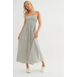 Sarah Striped Self Tie Shoulder Straps Maxi Dress with a striped smocked bodice