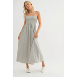 Sarah Striped Self Tie Shoulder Straps Maxi Dress with a striped smocked bodice