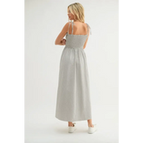 Sarah Striped Self Tie Shoulder Straps Maxi Dress showcasing stylish tie shoulder straps