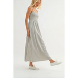 Sarah Striped Self Tie Shoulder Straps Maxi Dress featuring stylish tie shoulder straps