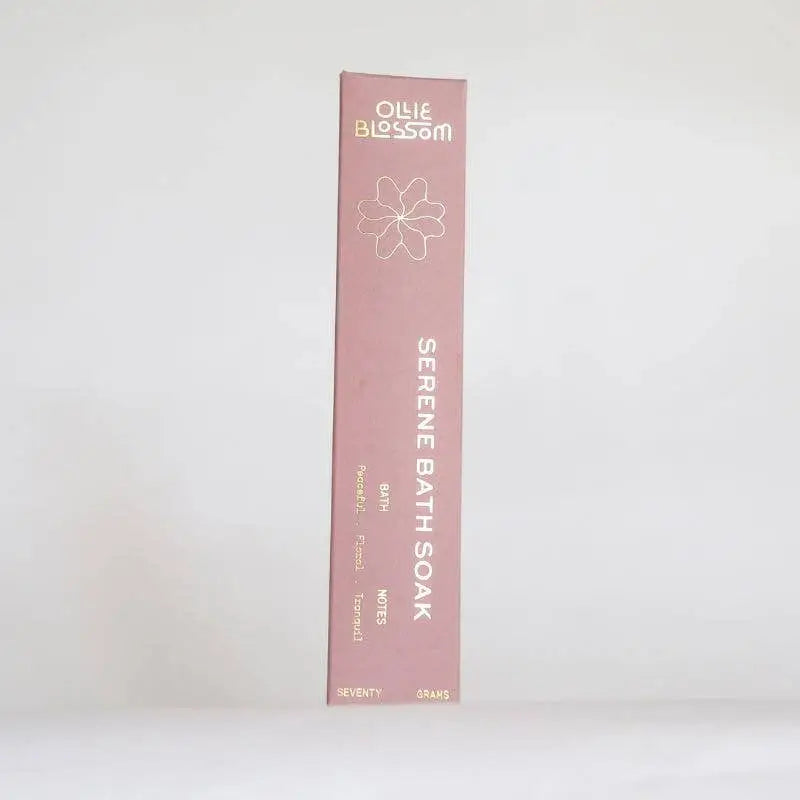 Serene Bath Soak box with lavender essential oil, epsom salt, and cherry blossom design