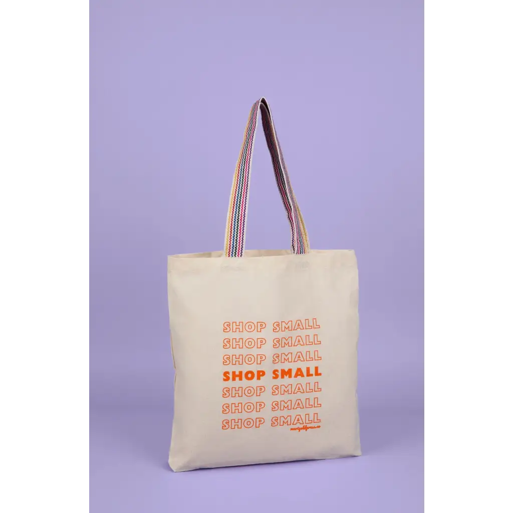 Shop Small Recycled Cotton Tote Bag with Striped Handles for eco-friendly shopping