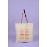 Shop Small Recycled Cotton Tote Bag with Striped Handles for eco-friendly shopping