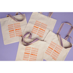 Shop small recycled cotton tote bag with stylish striped handles for eco-friendly shopping
