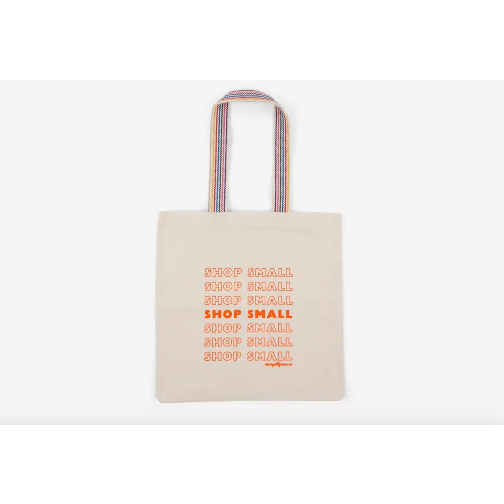 Shop Small Recycled Cotton Tote Bag with striped handles, eco-friendly and stylish