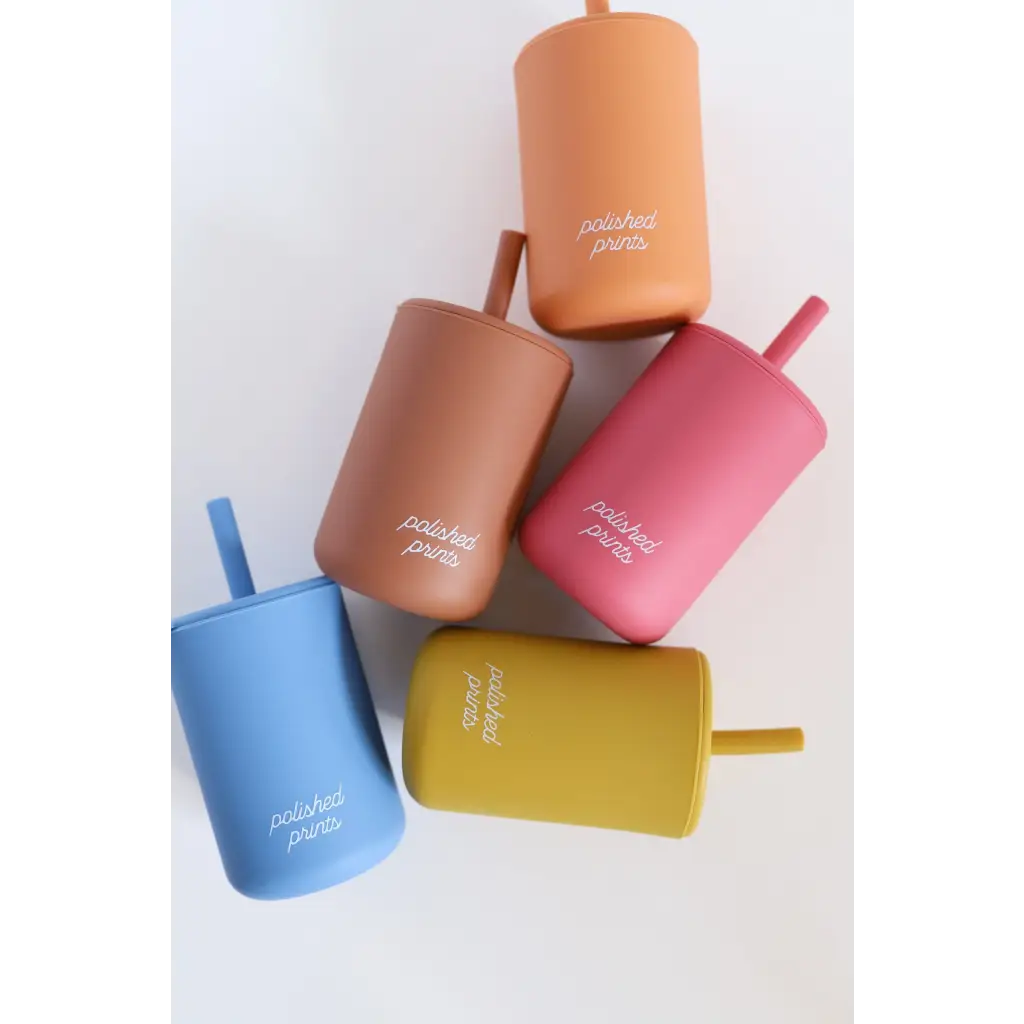 Colorful mini silicone straw cups for kids in fun pastel shades, perfect for every drink