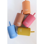 Colorful mini silicone straw cups for kids in fun pastel shades, perfect for every drink
