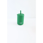 Green silicone straw cup with a lid, perfect for kids and bright rainbow colors