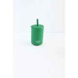 Green silicone straw cup with a lid, perfect for kids and bright rainbow colors