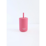 Cute pink silicone cup with straw and lid perfect for kids in colorful rainbow styles