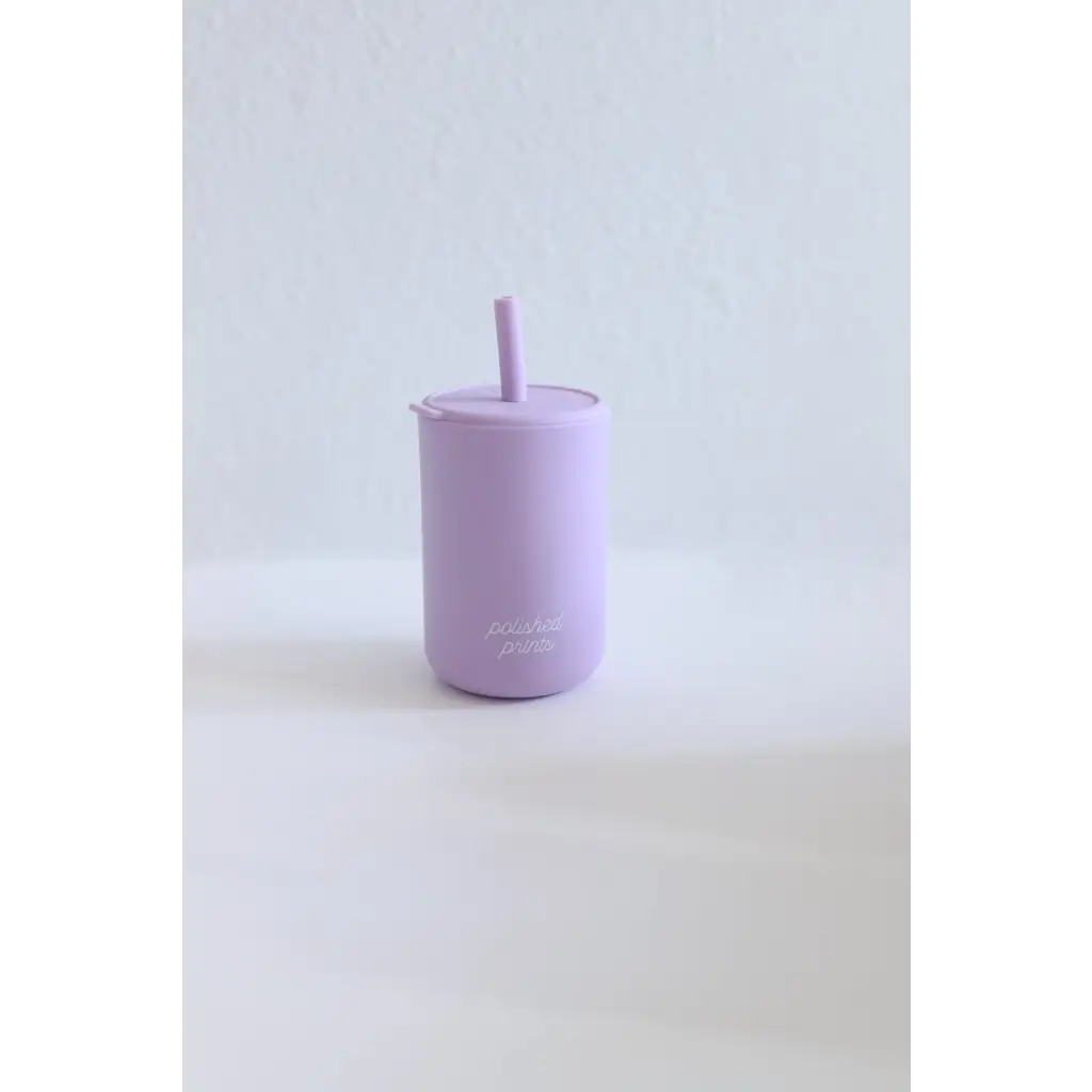 Lavender silicone straw cup with lid, part of colorful mini silicone straw cups for kids