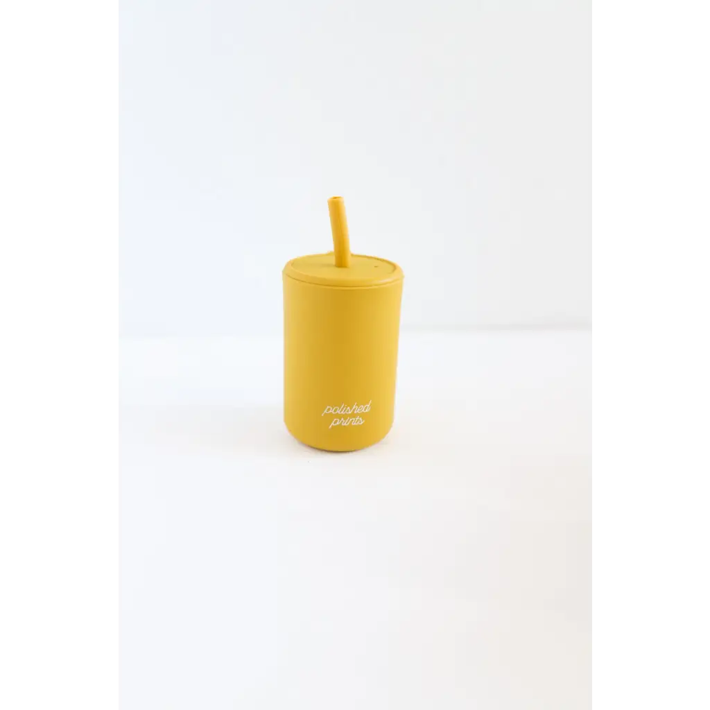 Yellow silicone straw cup perfect for kids, part of the Colorful Mini Silicone Straw Cups