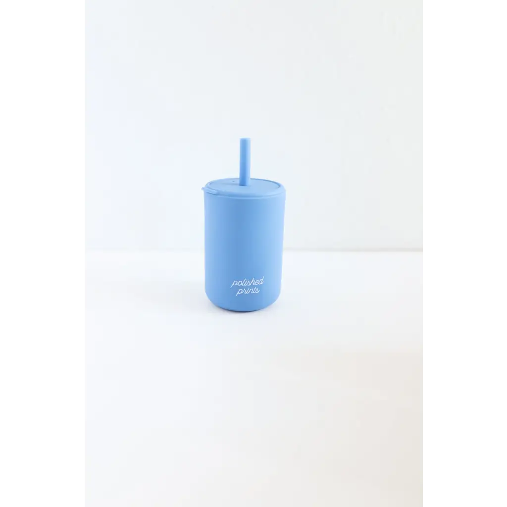 Light blue reusable drink tumbler with straw from Colorful Mini Silicone Straw Cups for Kids