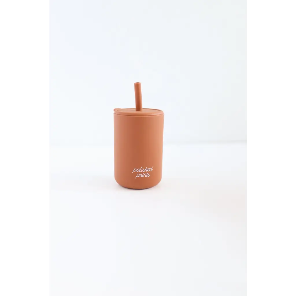 Terracotta silicone straw cup with lid from Colorful Mini Silicone Straw Cups for Kids