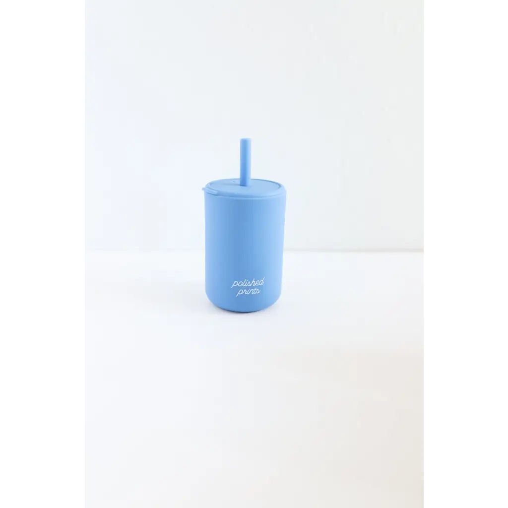 Light blue silicone straw cup with lid and straw, perfect for on-the-go hydration