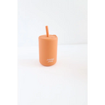 Peach silicone cup with straw perfect for sipping, part of the Silicone Straw Cups collection