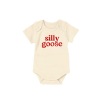 Off-white silly goose baby onesie made of organic cotton with extra-soft fabric