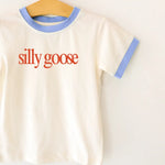 Silly Goose kids ringer tee in cream with blue trim