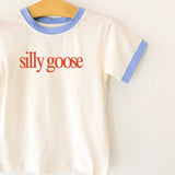 Silly Goose kids ringer tee in cream with blue trim