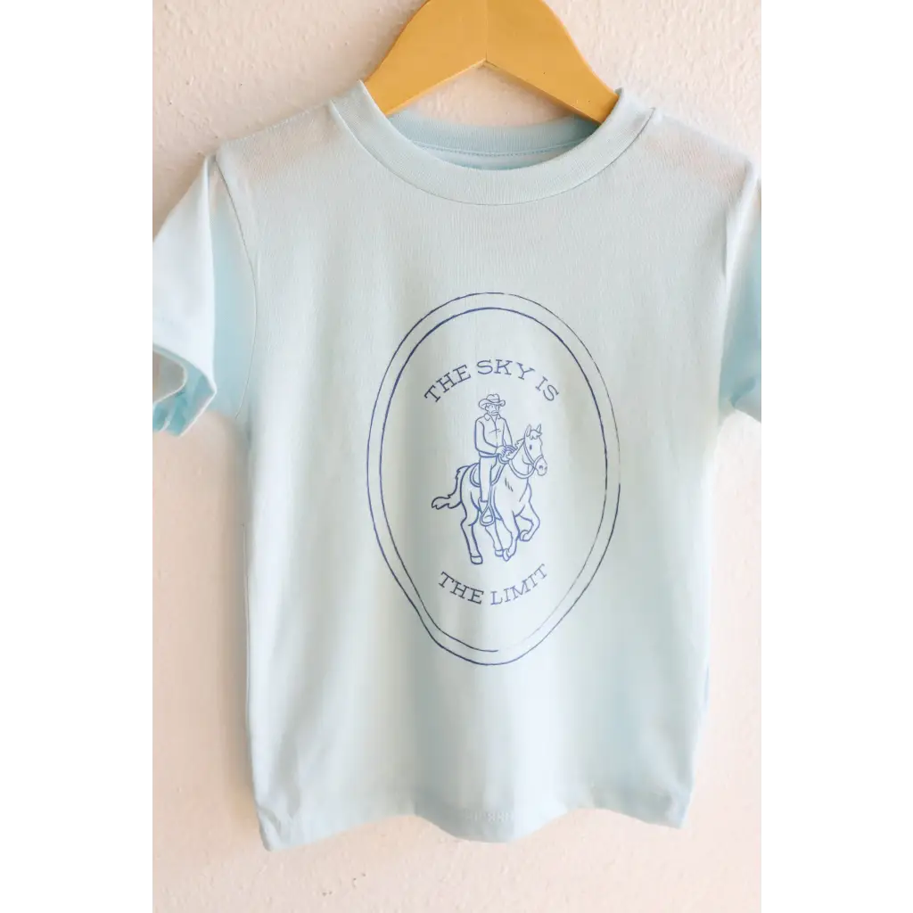 Light blue softest graphic t-shirt featuring a circular horse and rider logo design