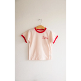 White Soft Girls Club Ringer Tee for Kids with red trim and cute embroidered text