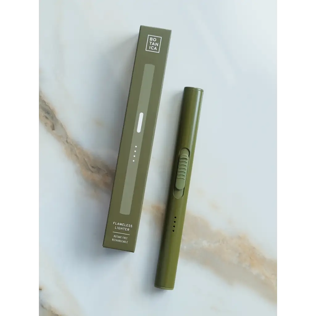 Olive green cosmetic pen and matching box for Solid Flameless Rechargeable Lighters