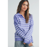 Lavender and white striped sweater perfect for stylish womens clothes and polished prints