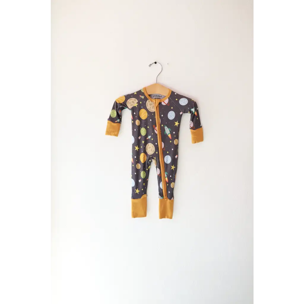 Space Explorer Bamboo Baby Sleeper featuring fun polished prints for little space adventurers