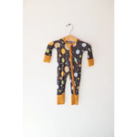 Space Explorer Bamboo Baby Sleeper featuring fun space-themed polished prints