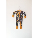 Space Explorer Bamboo Baby Sleeper featuring fun space-themed polished prints